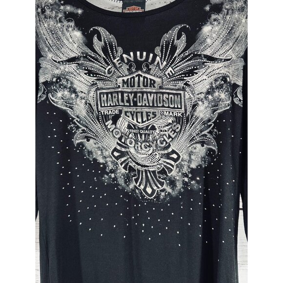 Harley-Davidson Womens Black Genuine Motorcycles Rhinestone & Lace Top Size L Se - Picture 3 of 14